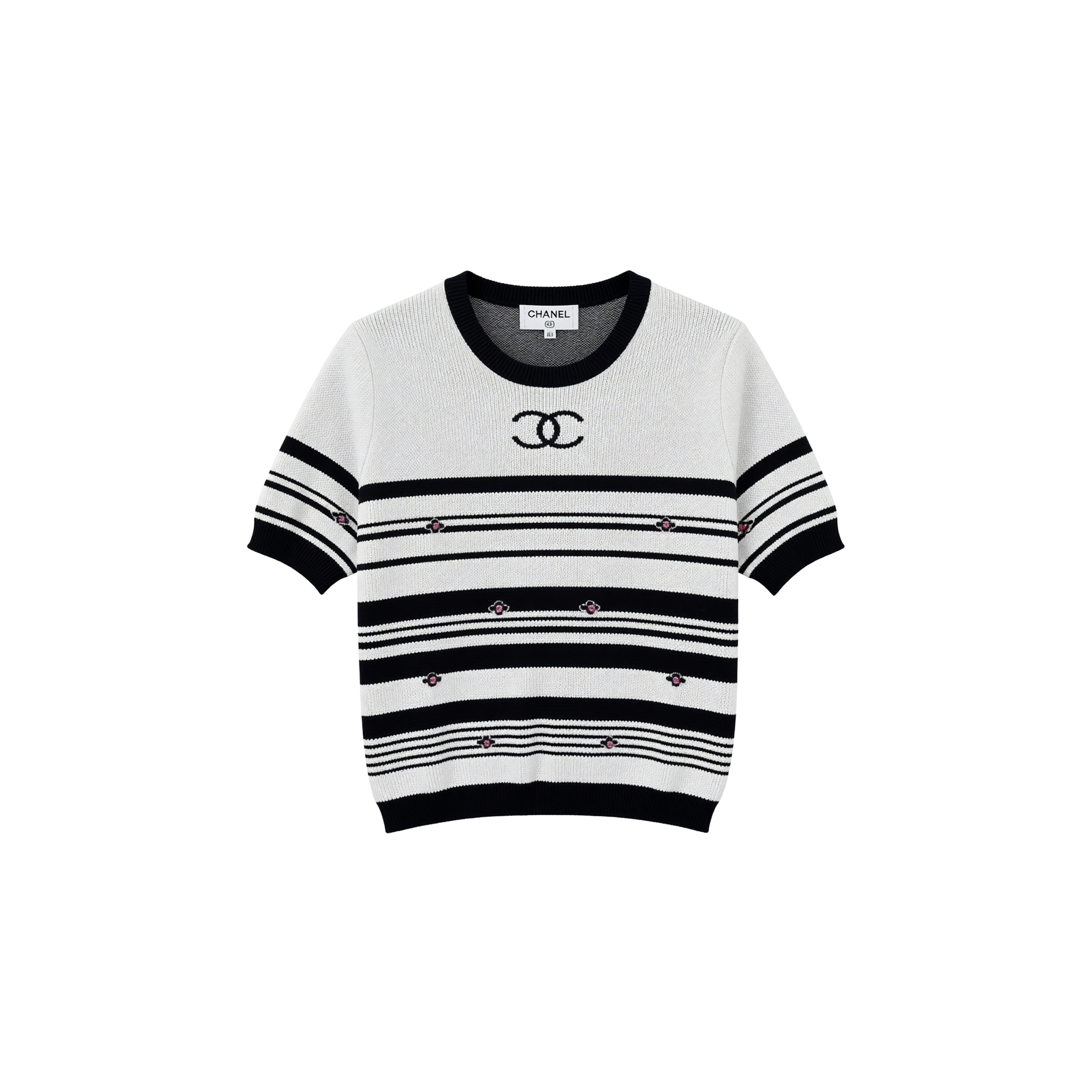 CHANEL STRIPED KNIT SHORT SLEEVE 